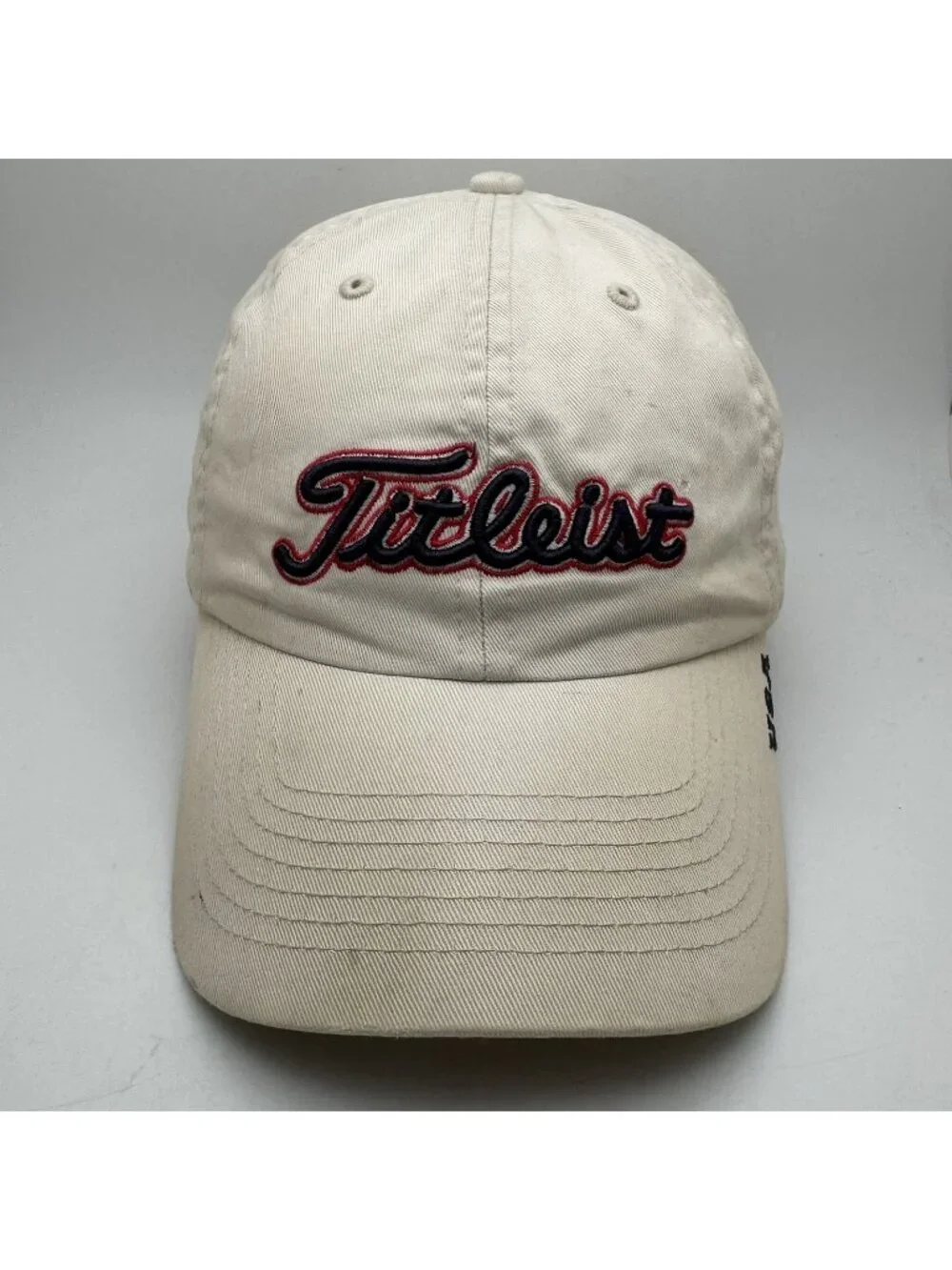 Titleist Golf Hat Cap Men's One Size Adjustable Beige Tan USA Flag Embroidered